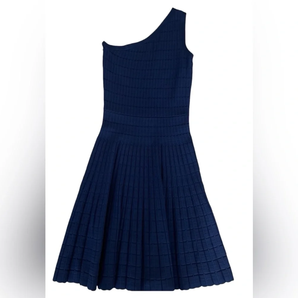 Michael Kors One-Shoulder‎ Knit fit and flare  Skater Dress, Navy Blue Size S